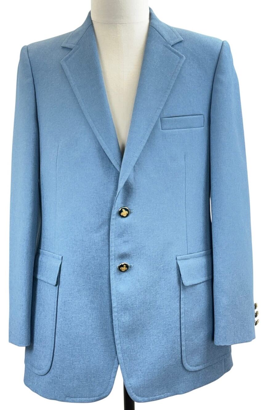 Vintage 70s The Knack Baby Blue Sport Coat Blazer Men's 40 Gold Crest Buttons